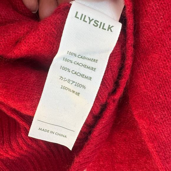Lilysilk Brushed Cashmere V-Neck Pullover Sweater Long Sleeve Red Size L NWT - Picture 9 of 13